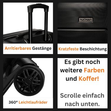 Чемодан NOWI Bergamo: водостійкий, 8 коліс, 360°, телескопічна ручка, повне внутрішнє оздоблення (M, Чорний полунічний)