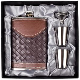 Чоловічий фляга LHD HOME 237 мл, шкіряна пляшка, подарунковий набір, нержавіюча сталь 304, з воронкою та шнапсобіками, чорний