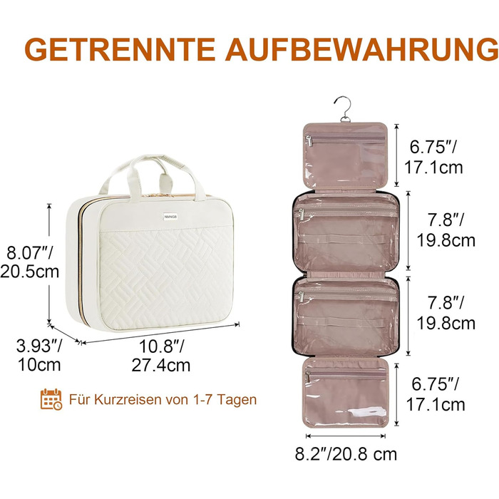 Косметичка для подорожей для жінок, прозора, з можливістю підвішування, для макіяжу та туалетних аксесуарів, біла