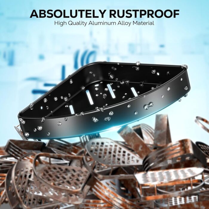 Поличка для душу Nieifi без свердління, кутова, з нержавіючої сталі, 4 яруси, чорна