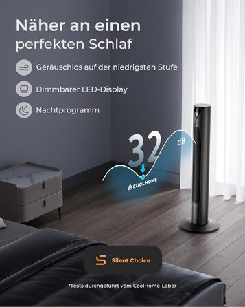 Турбовентилятор CoolHome CF2206 з пульт керування: тихий, з таймером, безпечний для дітей, 96 см (чорний)