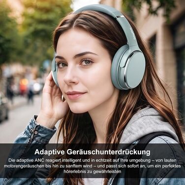 Бездротові навушники Srhythm NC25 з активним шумозаглушенням (ANC), Bluetooth, Hi-Fi звук, глибокий бас, NFC, вбудований мікрофон, складані (М'ятно-зелений)