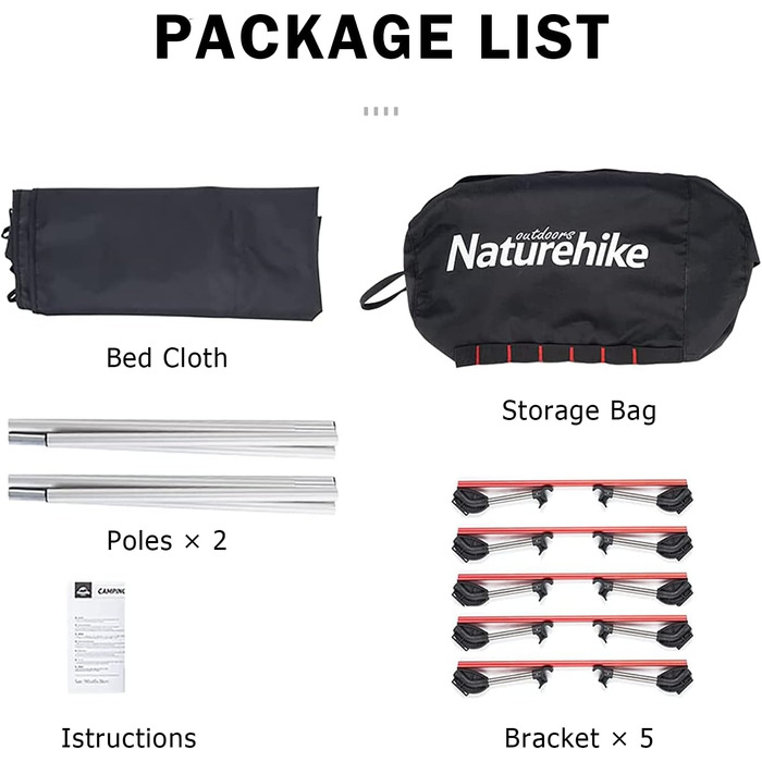 Кемпінгове ліжко Naturehike Ultraleichtes: легке, складне ліжко для дорослих. Макс. вантажопідйомність 150 кг. Ідеально для кемпінгу, туризму, відпочинку вдома та в офісі.