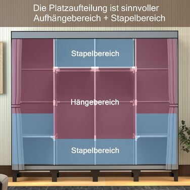 LOEFME Wardrobe 170 * 175 * 45cm, Fabric Wardrobe for Bedroom, Fabric Clothes Closet, Fabric Wardrobe with 2 Hanging Rails