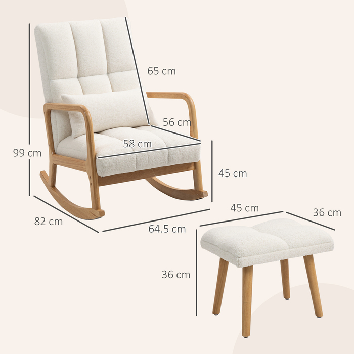 HOMCOM Rocking Chair with Ottoman, Rocking Chair with Fleece Cover, Armrests, High Back, Wooden Sleigh Runners, Padded Swivel Chair, Relax Chair, Accent Chair for Living Room, Bedroom White | Aosom