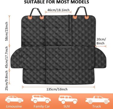 KYG Pet Seat Cover - Waterproof, Non-Slip, Scratch-Resistant Back Seat Cover for Dogs & Kids - Includes Seat Belt for Dogs - Fits Most Cars, Trucks & SUVs - 135x56x45cm, Removable
