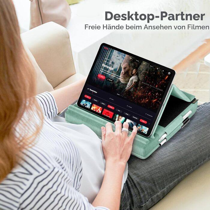 Підставка-подушка для планшета та смартфона KDD, складна тримач для ліжка з регулюванням кута та тримачем для стилуса, підходить для iPad Pro 12.9, 11, Air, Mini та книг (Зелений)
