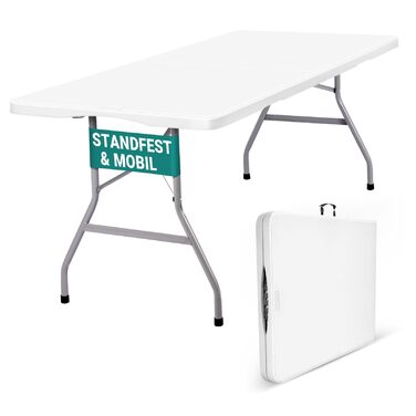 Складаний столик 180см, портативний, міцний, пластиковий, для дому та відпочинку на природі (білий)