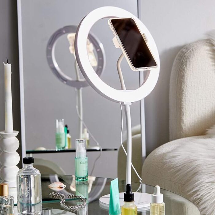 DIGIPOWER Кольцеве світло 11 дюймів, регульована висота (58-168 см), 3 режими освітлення, 10 рівнів яскравості, тримач для телефону (iOS/Android), для макіяжу, YouTube, TikTok та Vlogging. Компактне кільцеве світло 10 дюймів з підставкою