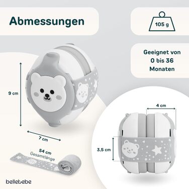 Навушники для захисту від шуму для немовлят BELLEBEBE 0-36 місяців - гіпоалергенні, BPA-free, сертифікація EN352-1, RoHS, CPC, регульоване наголов'я та сумка