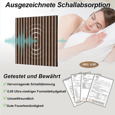 Акустичні 3D-панелі з дерева AKK-PANE (60x60 см, 4 шт, 1.44м²) для стін у вітальню, офіс та кухню, звукопоглинаючі еко-панелі, колір: копчений дуб 5#