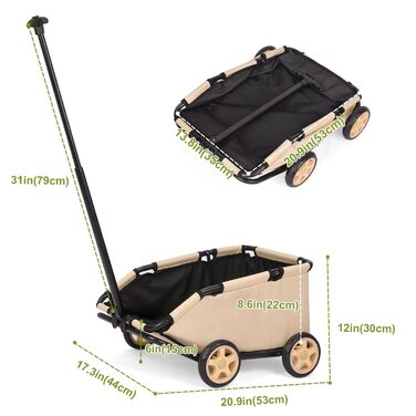 Міні-візок для тварин, складаний, багатофункціональний, з кишенькою та безпечним тросом (Хакі)