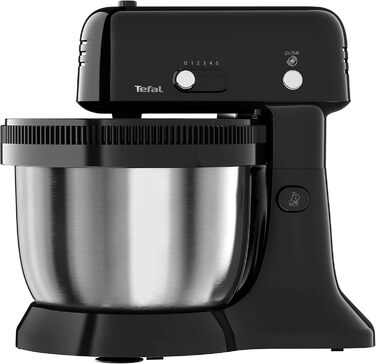 Tefal QB1108 Oh My Cake Stand Mixer | 300 Watt | Satellite Whisk | 4-Liter Stainless Steel Bowl | Compact Size | 5 Speeds | Includes 2 Whisk Beaters, 2 Dough Hooks | Black
