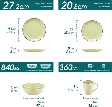 Набір посуду Vancasso Navia 16 TLG: 16-ти частинний сервіз зі штучного каменю, світло-блакитний, вінтажний стиль