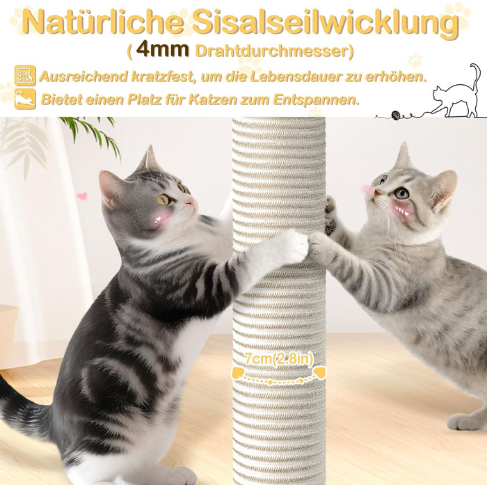 Кігтеточка для котів Blaugrau велика 133.5 см з платформами, гамаком та корзиною. Багатоповерхова кігтеточка-будиночок з ігровими можливостями