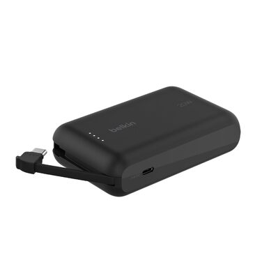 Повербанк Belkin BoostCharge 10000mAh 20W з вбудованим кабелем USB-C, LED-індикатором, чорний
