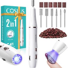 Професійний набір для манікюру та педикюру Coslus: електрична фрезер з регулюванням швидкості, світлом, металевими насадками та USB-C зарядкою