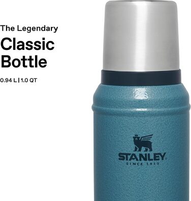 Термос STANLEY 1913 Classic Legendary 0.94л, вакуумна термобутылка Hammertone Lake — герметична, BPA-free, зберігає температуру 24 години