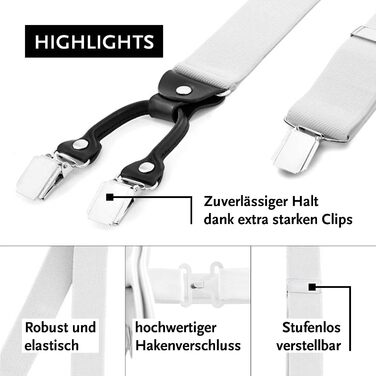 Підтяжки чоловічі DonDon Y-подібні, 3,5 см, еластичні, регульовані, комплект з 2 шт. + метелик 12x6 см, білі