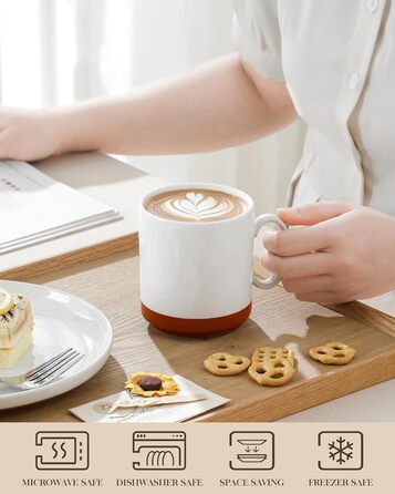 Набір кавових чашок MALACASA TARA Khakiweiß (4 шт.), 350 мл, кераміка, для кави, чаю, соку, лате, капучино, какао, безпечні для миття в посудомийній машині та використання в мікрохвильовці