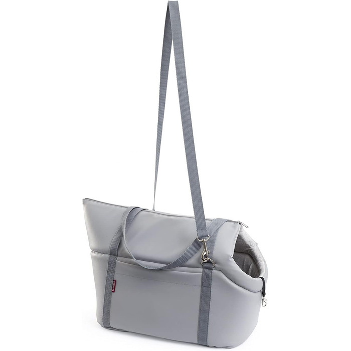 Сумка-переноска для собак та котів | Шкіряна сумка-переноска з карабіном | до 15 кг | Сіра | L 42 x 29 x 33 см