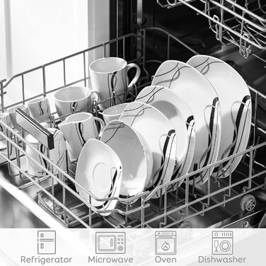 VEWEET FIONA 100-Piece Dinnerware Set, 12 Place Settings, Porcelain Dinnerware Set consisting of dinner plates, dessert plates, soup plates, cereal bowls, coffee cups, coffee mug set, egg cups, milk and sugar set