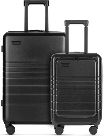 Валіза ETERNITIVE з ABS-пластику: роликовий багаж, валіза-тролі, легка з подвійними колесами 360°, валіза з TSA-замком, ручна поклажа (S + M), чорний (2 шт.)