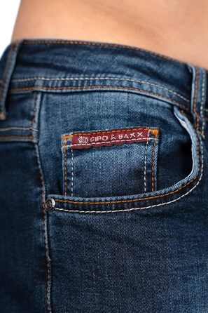 Чоловічі джинси Cipo & Baxx: стильні темно-сині джинси з еластаном, 5 кишень, контрастна вишивка (31W/34L, розмір 43)
