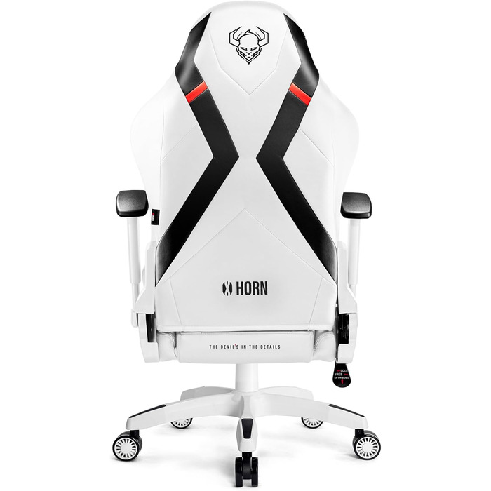 Ігрове крісло Diablo X-Horn 2.0 King (XL), біле, ергономічне, 3D підлокітники, офісне, з подушками для шиї та попереку, екошкіра, гойдалка