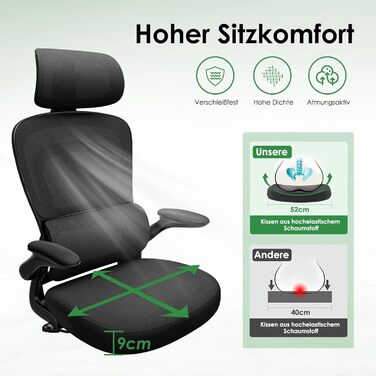 Ергономічне крісло для офісу Farini: регульована підголовник, з підлокітниками, для роботи та геймінгу, чорний колір