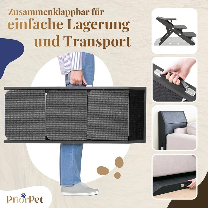 Сходинки для собак на ліжко та диван 2-в-1 - регульована рамка для собак, 18-50 см - для маленьких собак - легкі сходинки з платформою, натуральне дерево (чорний)