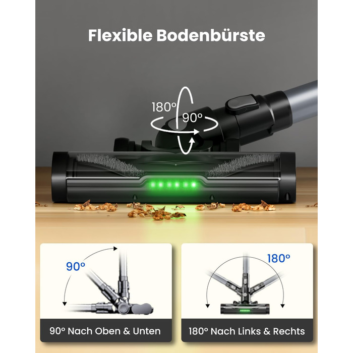 Бездротовий пилосос Proscenic P13: потужний акумуляторний пилосос з 45KPa, 550W, 45 хвилин роботи, сенсорний екран, зелене підсвічування, док-станція, 1.2L, видалення шерсті тварин, для килимів та твердих поверхонь