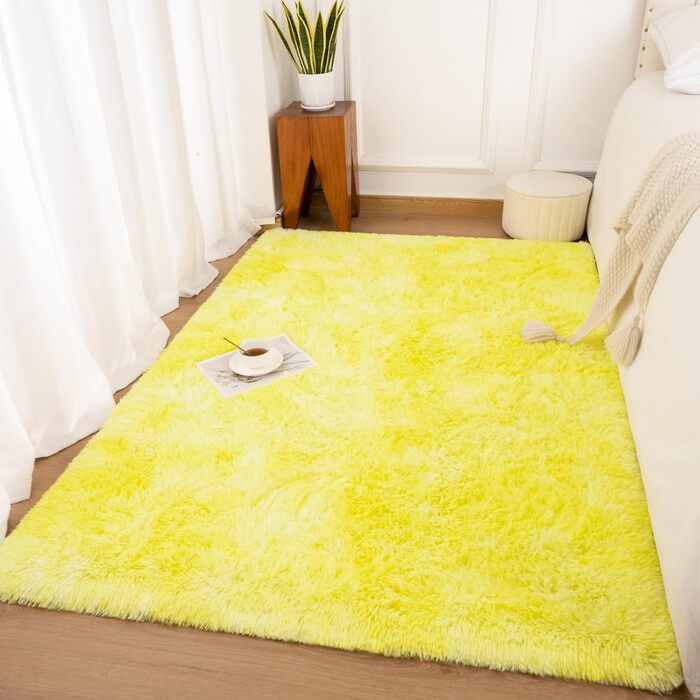 Килим Andecor Shag 5x8 футів жовтий, пухнастий, для вітальні, спальні, дитячої, м'який плюшевий, для дому та декору