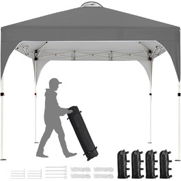 Yaheetech Folding Gazebo 2.4 x 2.4 m Pop-Up Gazebo, Adjustable Height Garden Gazebo, Waterproof & Sun Protection Party Tent Garden Tent with Rolling Carry Bag for Outdoor Market Garden Yard, (Dark Grey, 3x3m)