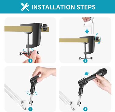 NEEWER Регульований мікрофонний стійка з підвісом, максимальне навантаження 1 кг, для радіо, телебачення, студійного запису та подій, сумісний з Blue Yeti Snowball Yeti X (білий)