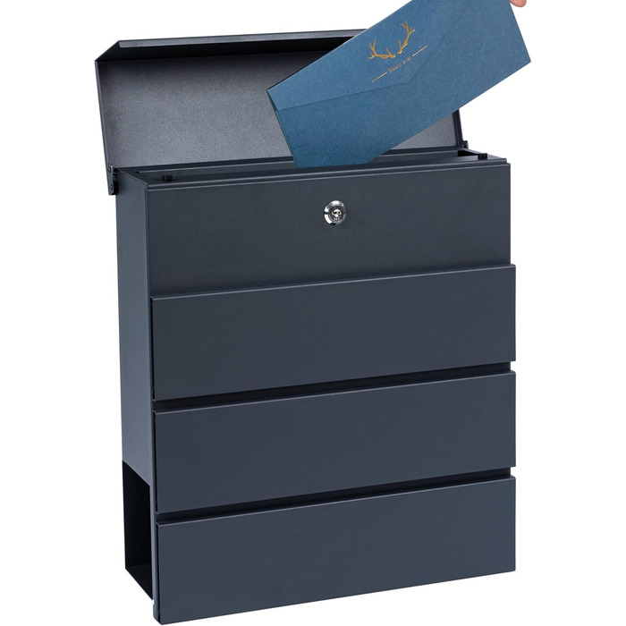 Поштова скринька Zelsius з відділенням для газет, антрацит RAL7016, з м'яким закриттям | Настінна або стійкова установка