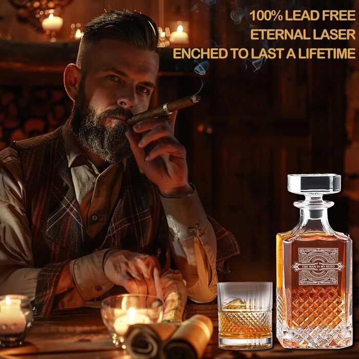 Набір для віскі: декантер, обертові склянки, сталеві кубики, пінцет, дерев'яна коробка для подарунка. Ідеальний подарунок татові та на пенсію