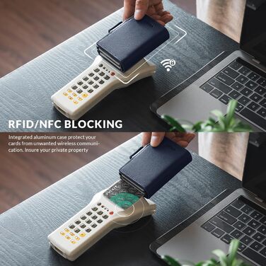 Чоловіче картхолдер VULKIT з RFID захистом: шкіряний гаманець для карток та грошей (справжня шкіра, темно-синій)