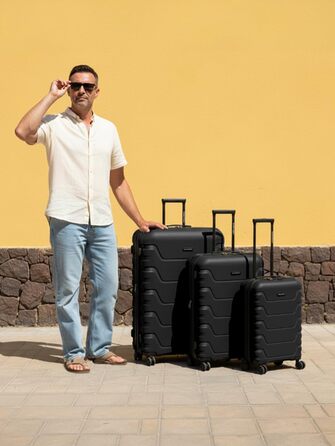 Набір валіз Smartbox Hartschalen 3-х частинний | Розширюваний, з TSA-замком, з поліпропілену | Чорний (Edition 01)