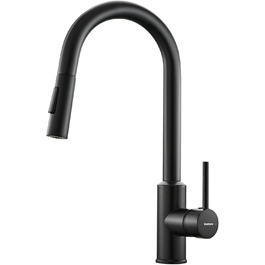 Змішувач кухонний з висувною лійкою та душем, 360° поворот, 2 режими, нержавіюча сталь, чорний
