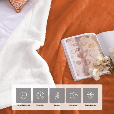 Плед Sherpa-Fleece Imperial Rooms, ковдра для дивана, теплий, м'який, двосторонній, мікрофібра, колір іржавий, розмір King (200x240 см)
