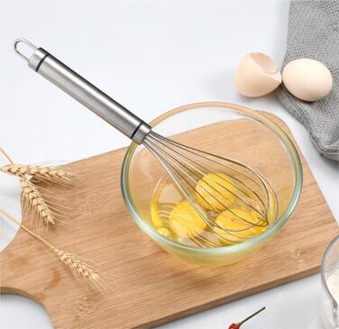 GOOPEEG Egg Beater, Multi-functional Manual Egg Mixer, Stainless Steel Egg Whisk, Kitchen Baking Tools, Suitable for Stirring and Seasoning Flour-Eggs, Kitchen Whisk (8 inch)