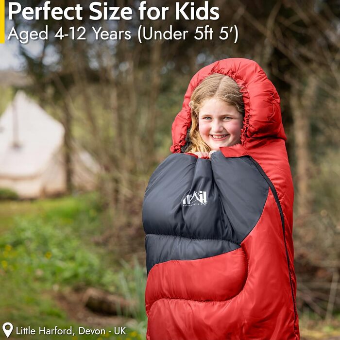 Дитячий спальний мішок Trail Mumienschlafsack 3 сезони для кемпінгу – 300gsm – червоний (для хлопчиків та дівчаток)