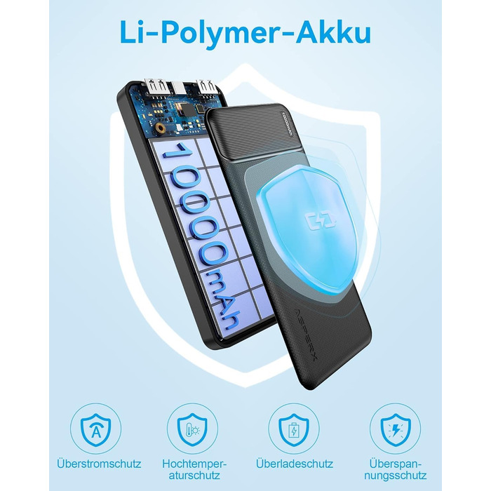 Power Bank AsperX 10000mAh (2 шт.) з USB-C, 4 порти, чорний+білий, для iPhone, iPad, Huawei, Tablet