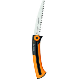 Ручна пила Fiskars Xtract SW73 для свіжої деревини, грубе зубцювання, довжина полотна 16 см, висувна, нержавіюча сталь, чорна/помаранчева, загальна довжина 35 см, модель 1000613
