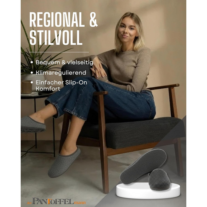 Фетрові домашні тапочки Pantoffelmann: сірий/темно-синій, розміри 36-48. Зручні та дихаючі тапочки для жінок та чоловіків. Стильні та теплі домашні капці.