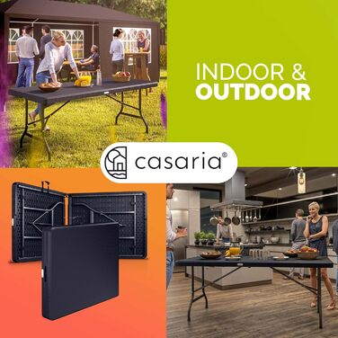Стол садовий розкладний Casaria® з поліротангу, 180x75 см, чорний. Чудовий для саду, балкону, кемпінгу. Стійкий до погодних умов, з ручкою для перенесення.