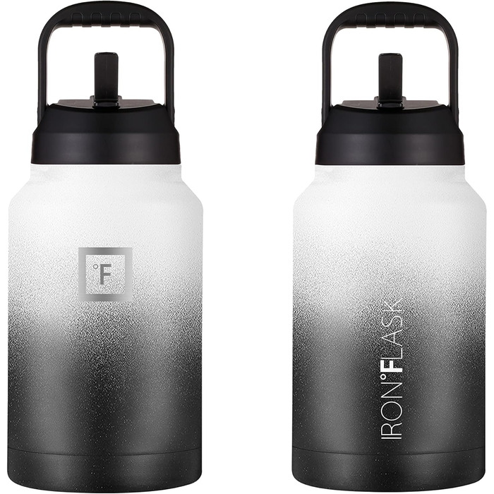 3.8L Stainless Steel Water Bottle with 2 Lids (Straw and Spout) - Leak-Proof Thermos Bottle Metal Water Bottle Double-Walled Insulated BPA-Free