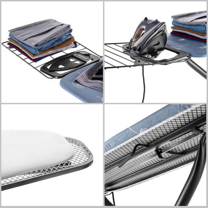 Прасувальна дошка KADAX з висувною полицею, 120x42 см, регульована висота, антиковзні ніжки (Зелений/Темно-синій)