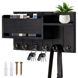 Дерев'яне ключниця з полицею, органайзер для ключів на 6 гачків, декоративна полиця для ключів з 4 шурупами для прихожої, входу, спальні